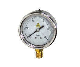 Glycerine Filled SS Press.Gauges 63mm, 1/4"BSP Bott.Con.16bar Pressure gauge
