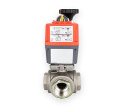 Ball Valve 316 3-way-T w.El.Act. 12Vac/dc 11/2"  3-way "T"
