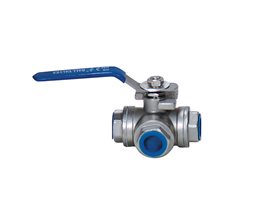 Ball Valve S/S 316 3-way -L- Threaded 1000 WOG 1/2"  3-way "L"
